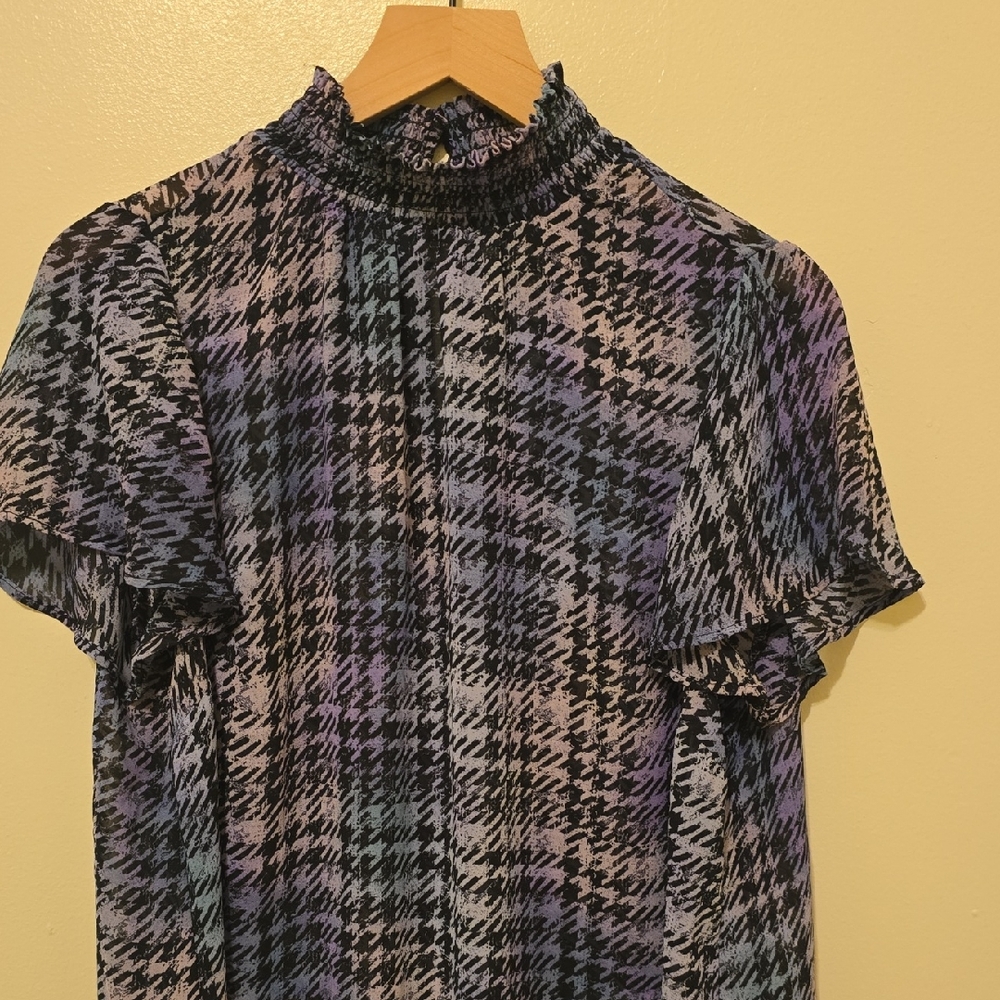 Torrid Gray Ruffled Mandarin Collar Blouse